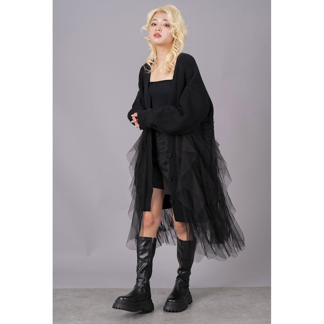 Ruffle Tulle Long Cardigan