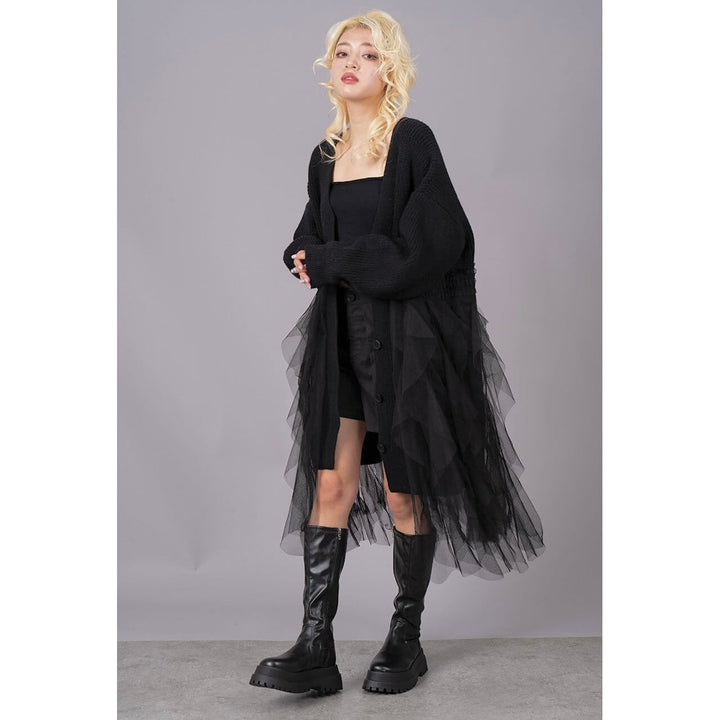 Ruffle Tulle Long Cardigan