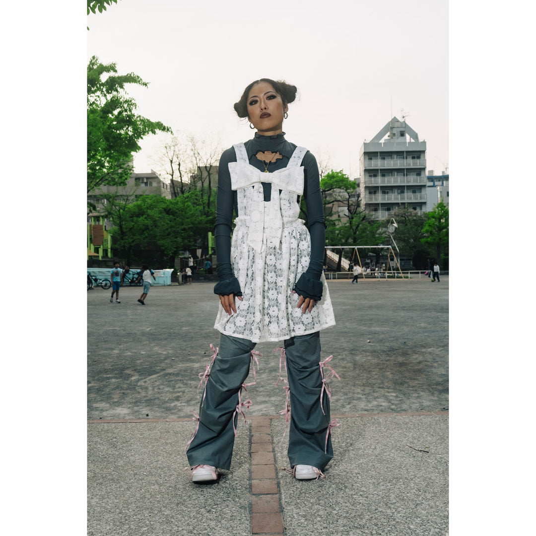 Front ribbon sleeveless onepiece (Flower Lace)  ¥12,980 / ¥13,480