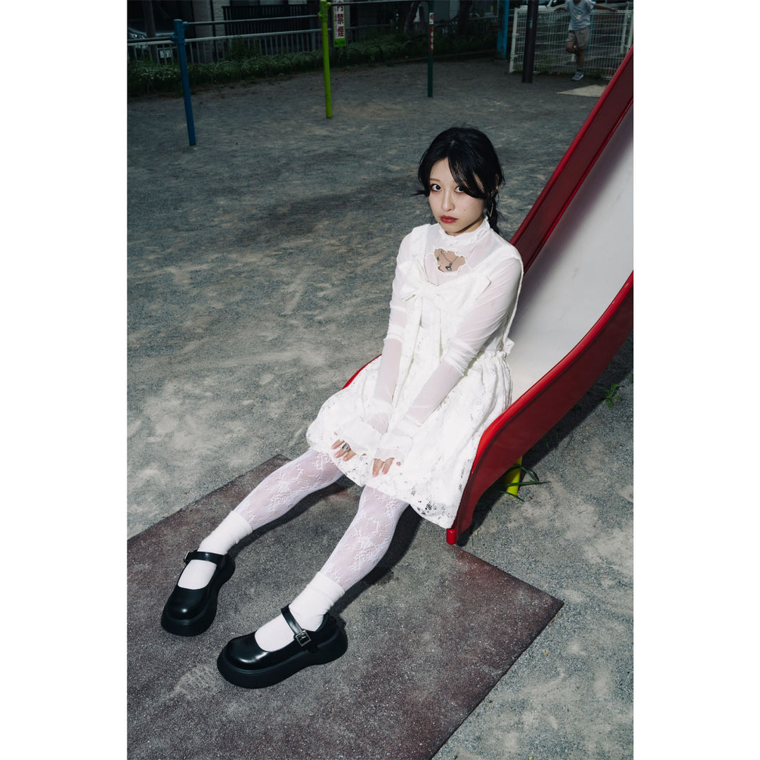 Front ribbon sleeveless onepiece (Flower Lace)  ¥12,980 / ¥13,480