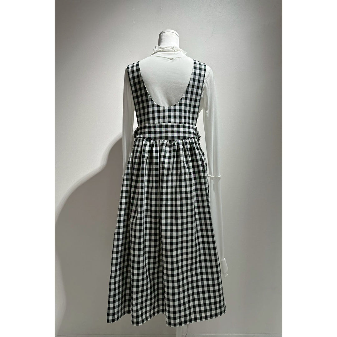 Front ribbon sleeveless onepiece (Beige Check) ¥8,980 / ¥9,480