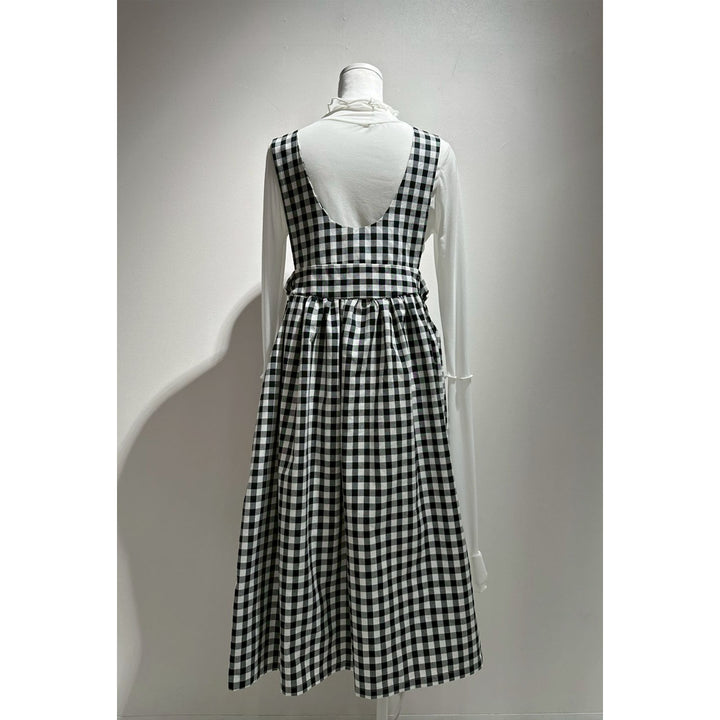 Front ribbon sleeveless onepiece (Beige Check) ¥8,980 / ¥9,480