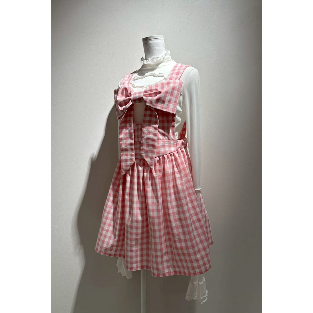 Front ribbon sleeveless onepiece (Gingham Pink)  ¥8,980 / ¥9,480