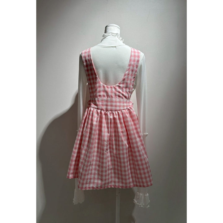 Front ribbon sleeveless onepiece (Gingham Pink)  ¥8,980 / ¥9,480