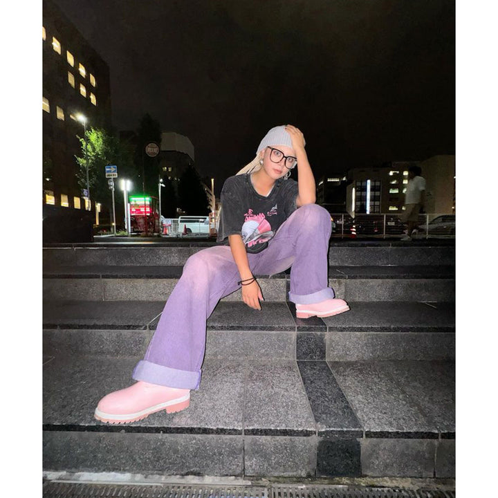 [ying.yansamurai] Carmour denim retro color wide-leg pants