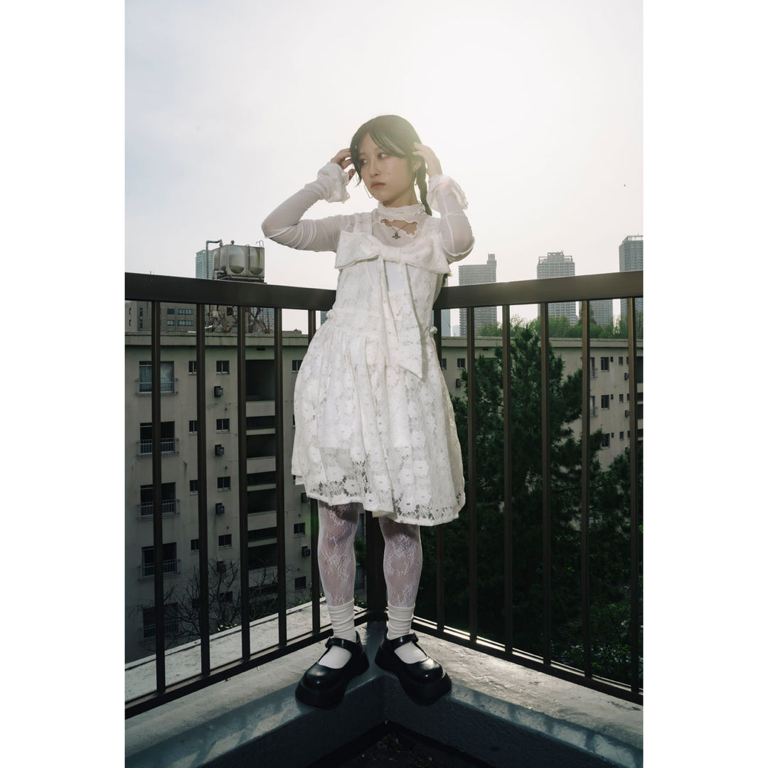 Front ribbon sleeveless onepiece (Flower Lace)  ¥12,980 / ¥13,480