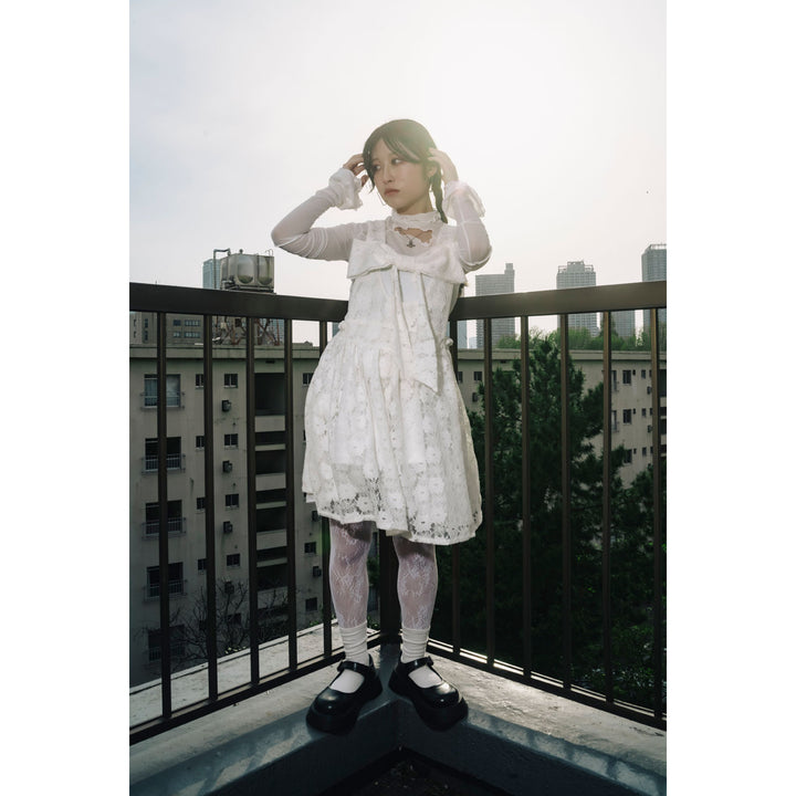 Front ribbon sleeveless onepiece (Flower Lace)  ¥12,980 / ¥13,480