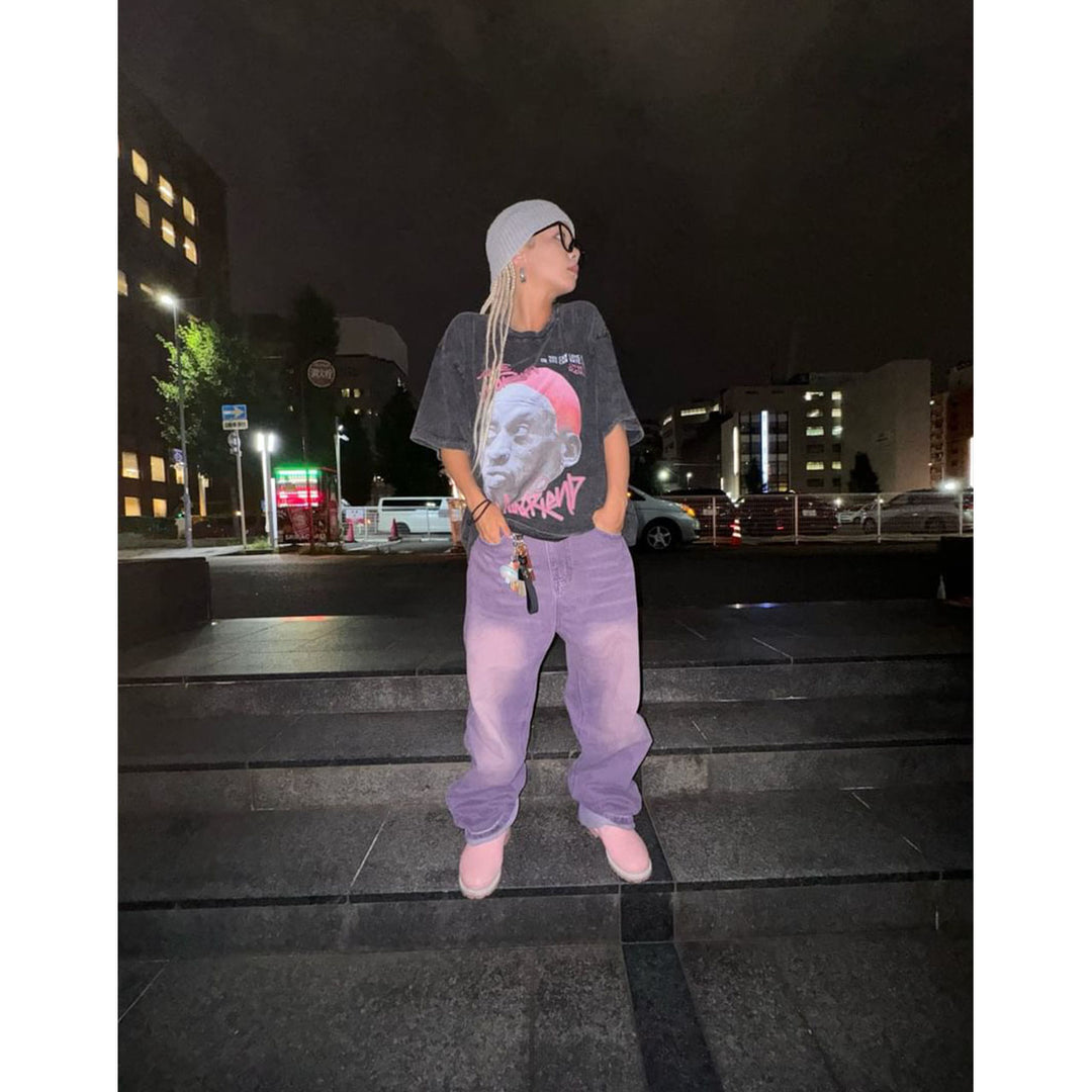 [ying.yansamurai] Carmour denim retro color wide-leg pants