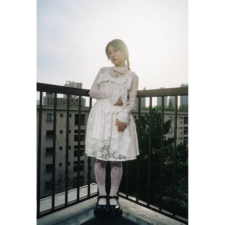 Front ribbon sleeveless onepiece (Flower Lace)  ¥12,980 / ¥13,480
