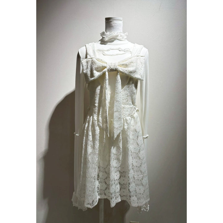 Front ribbon sleeveless onepiece (Flower Lace)  ¥12,980 / ¥13,480