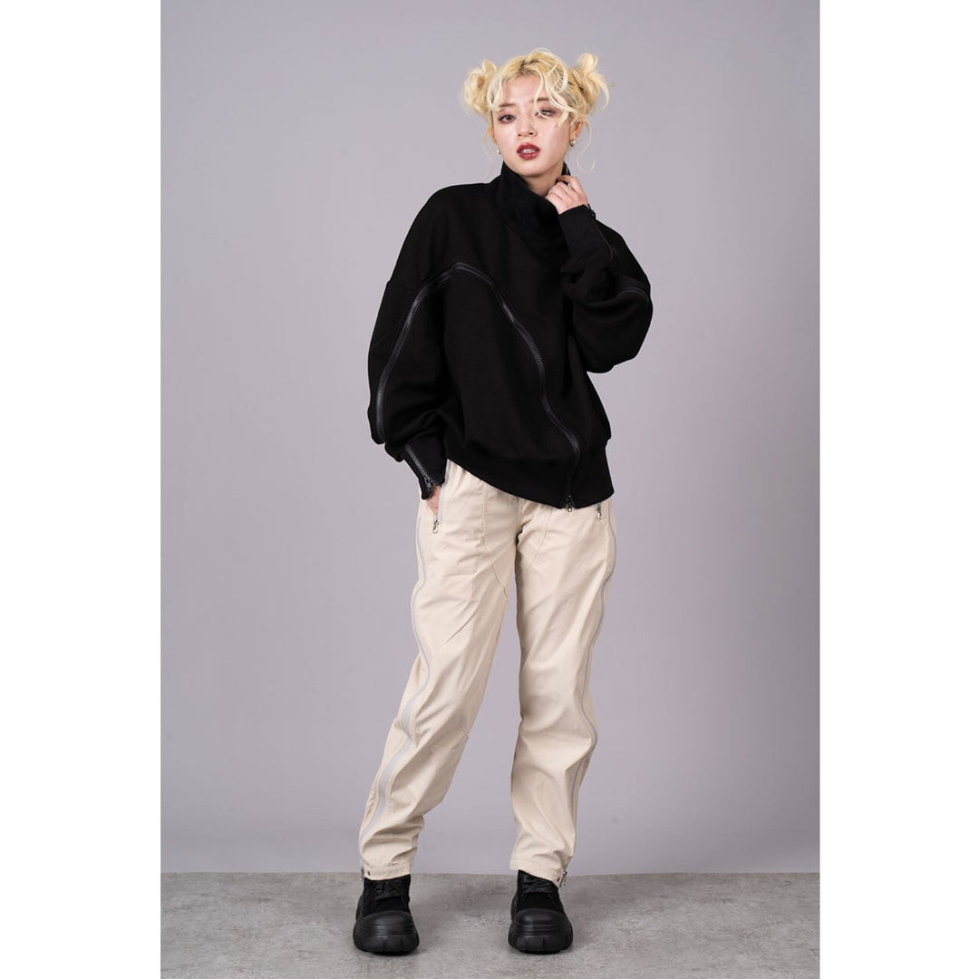 [¥0] Drawstring Slender Zipper Pants