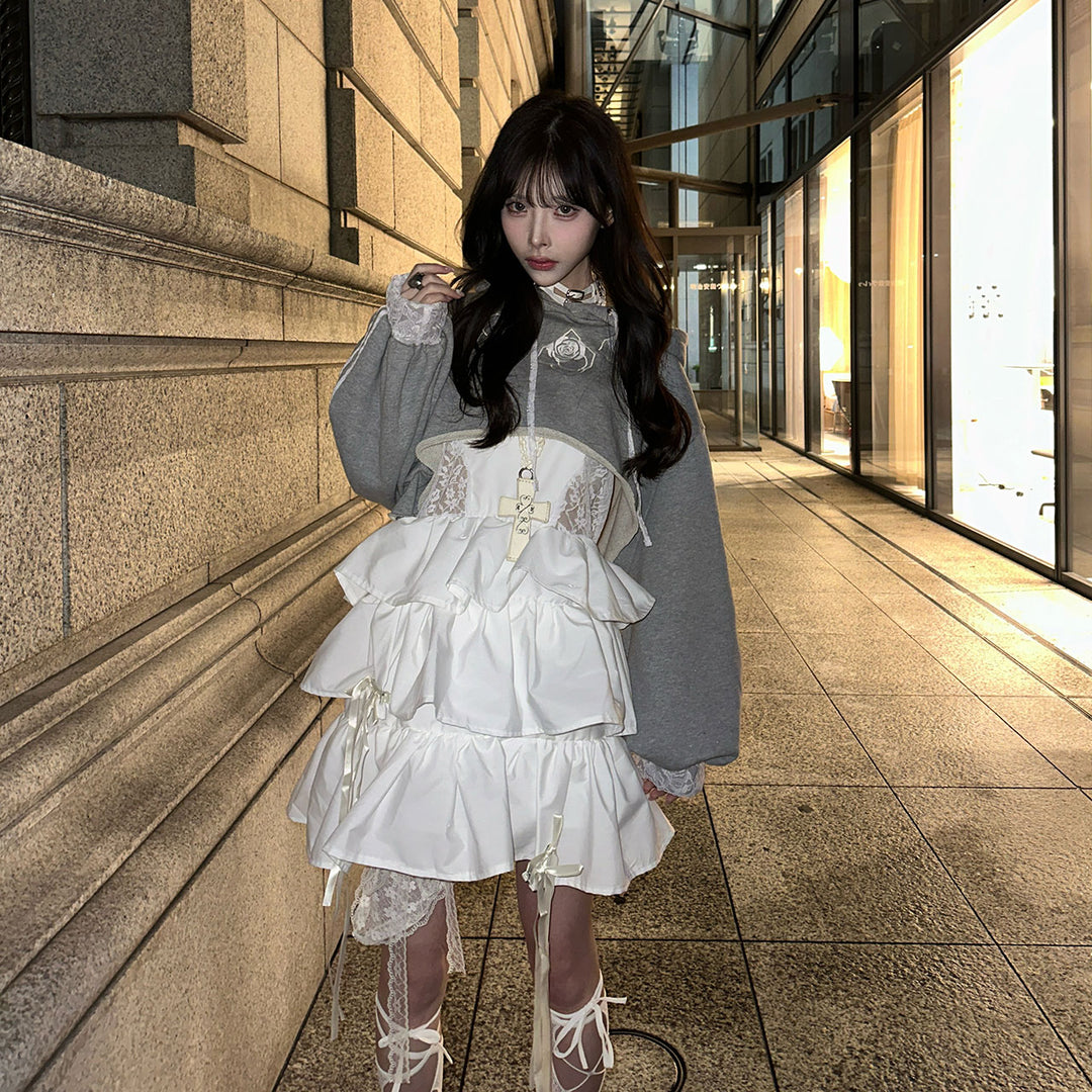 ୨୧ セット購入はこちらから ୨୧ 1週間限定15％OFF ୨୧ [ yy0904._] 緩苺 -Rose Hoodie シリーズ × Side Lace Tiered Cami Onepiece 24,191 / 25,041