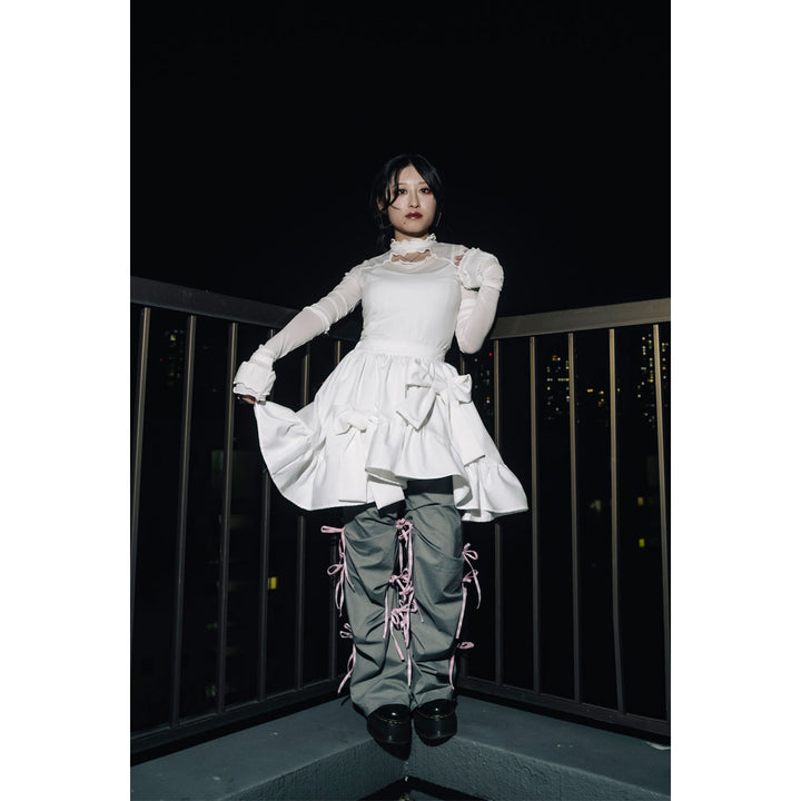 Asymmetry Volume Frill Ribbon Mini Skirt