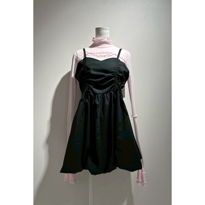 Shirring Tuck Balloon Mini Onepiece