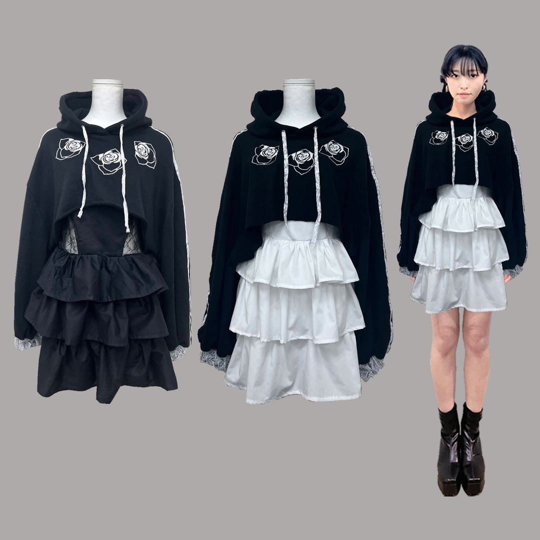 ୨୧ セット購入はこちらから ୨୧ 1週間限定15％OFF ୨୧ [ yy0904._] 緩苺 -Rose Hoodie シリーズ × Side Lace Tiered Cami Onepiece 24,191 / 25,041