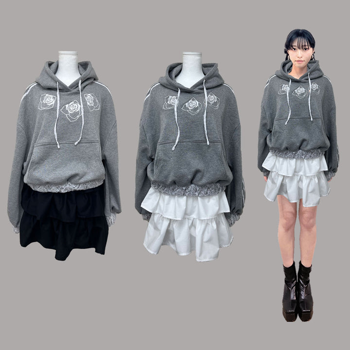 ୨୧1週間限定10％OFF୨୧ [ yy0904._] 緩苺 - Rose Embroidered Hoodie