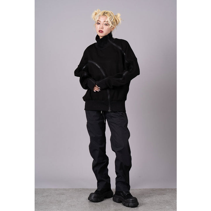 [¥0] Drawstring Slender Zipper Pants