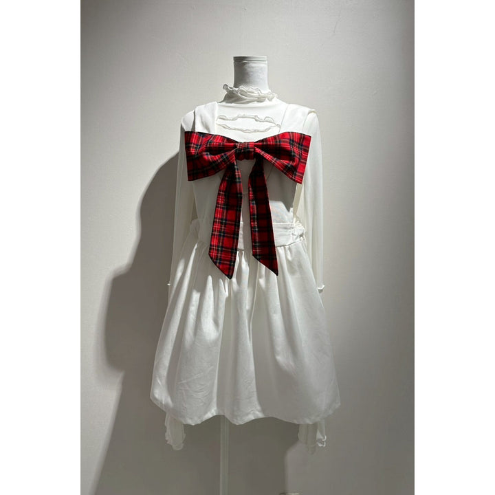 Front ribbon sleeveless onepiece (Beige Check) ¥8,980 / ¥9,480