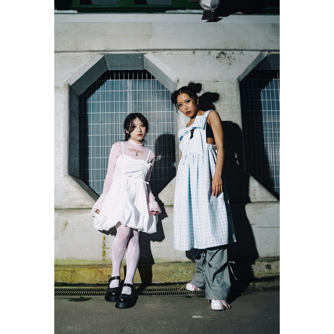 Front ribbon sleeveless onepiece (Gingham Light Blue)  ¥8,980 / ¥9,480