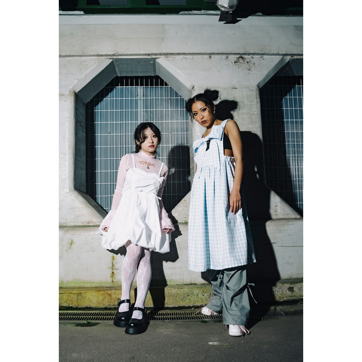 Front ribbon sleeveless onepiece (Gingham Light Blue)  ¥8,980 / ¥9,480