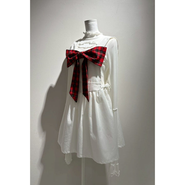 Front ribbon sleeveless onepiece (Beige Check) ¥8,980 / ¥9,480