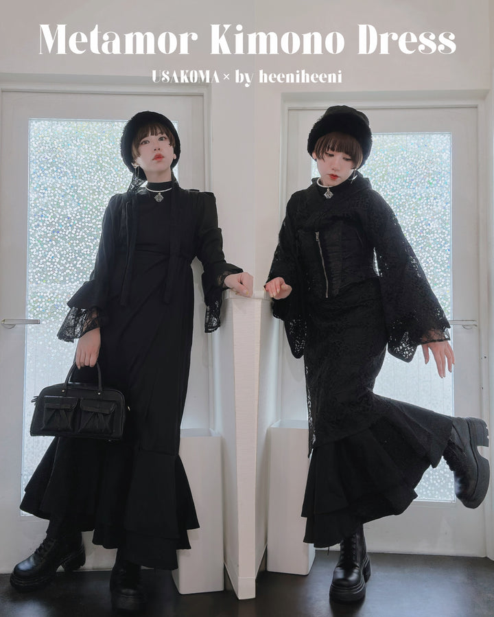 ୨୧1週間限定15％OFF୨୧[usagikomachi] うさこま - メタモルキモノドレス　- Classic -　/  ナイトブラック(黒)
