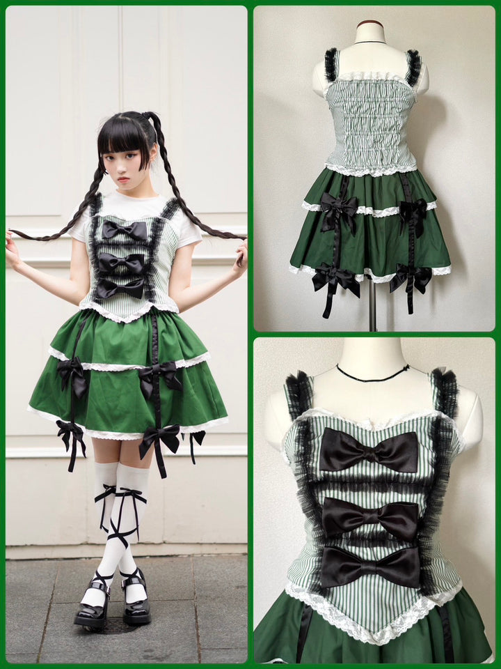 ❤︎‬2点購入で1,000円OFF❤︎‬ [suu_____chan] 佐藤すみれコラボアイテム第2弾 - ビスチェ × スカート - グリーンティー