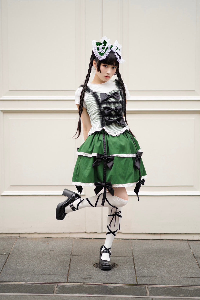❤︎‬2点購入で1,000円OFF❤︎‬ [suu_____chan] 佐藤すみれコラボアイテム第2弾 - ビスチェ × スカート - グリーンティー