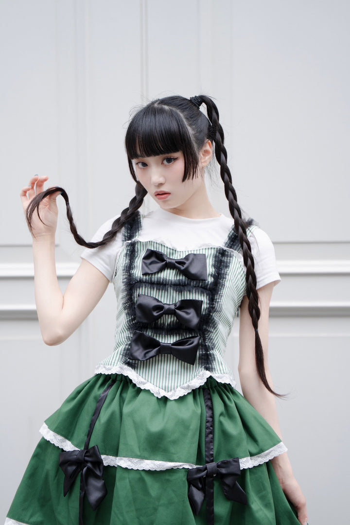 ❤︎‬2点購入で1,000円OFF❤︎‬ [suu_____chan] 佐藤すみれコラボアイテム第2弾 - ビスチェ × スカート - グリーンティー