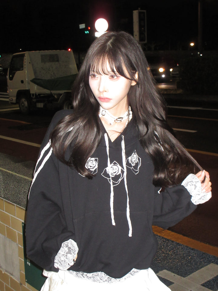 ୨୧1週間限定10％OFF୨୧ [ yy0904._] 緩苺 - Rose Embroidered Hoodie