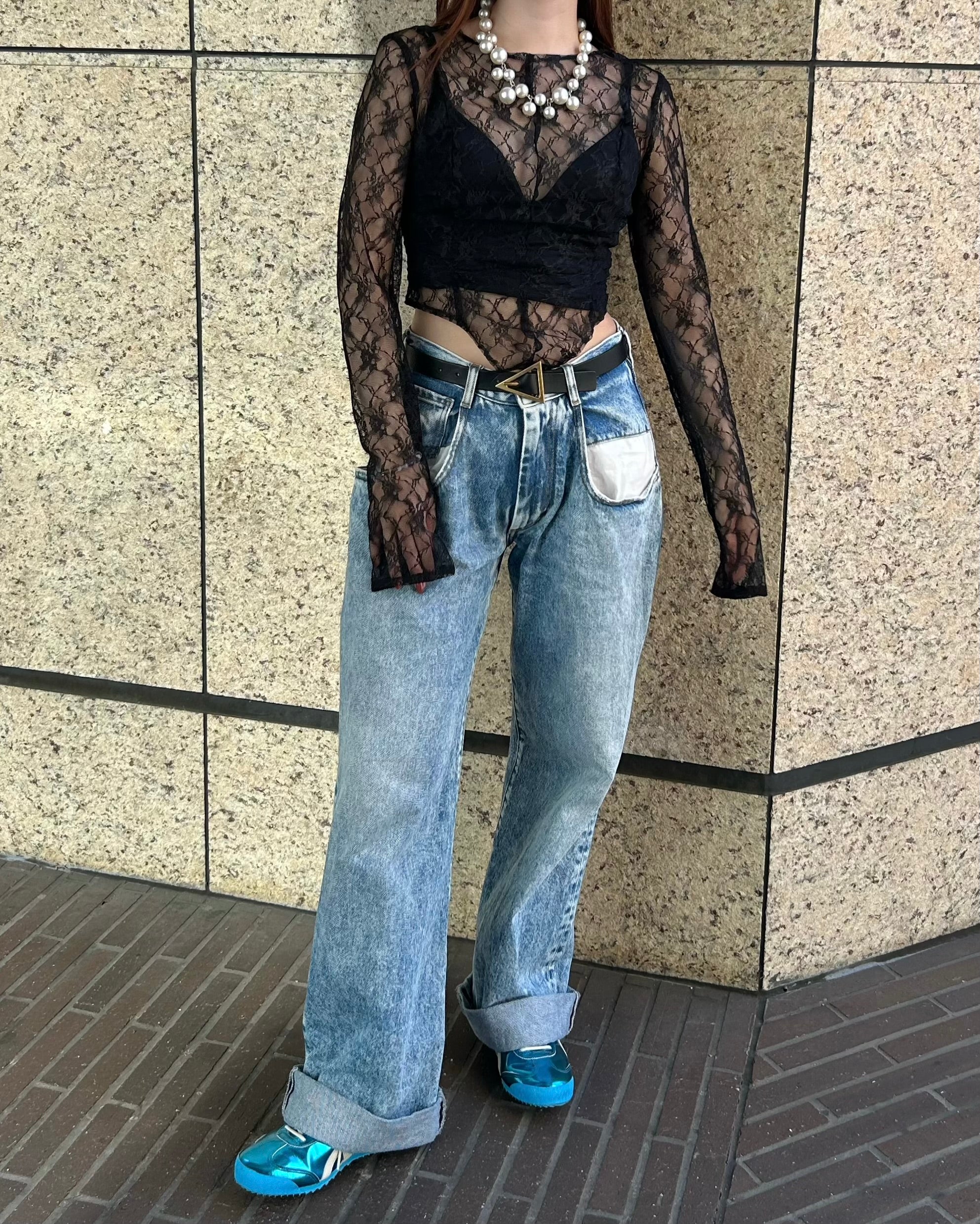 レース装飾ボディスーツ D70 M ネイビー 0826__m] mai - レースボディスーツトップス – byheenieheenie