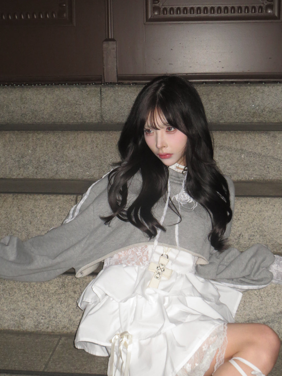 ୨୧ セット購入はこちらから ୨୧ 1週間限定15％OFF ୨୧ [ yy0904._] 緩苺 -Rose Hoodie シリーズ × Side Lace Tiered Cami Onepiece 24,191 / 25,041