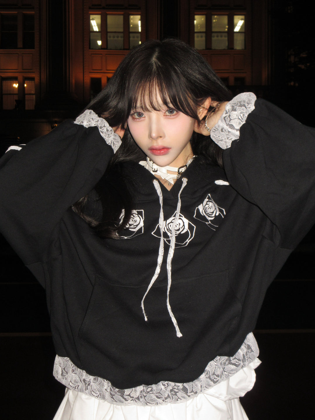 ୨୧1週間限定10％OFF୨୧ [ yy0904._] 緩苺 - Rose Embroidered Hoodie