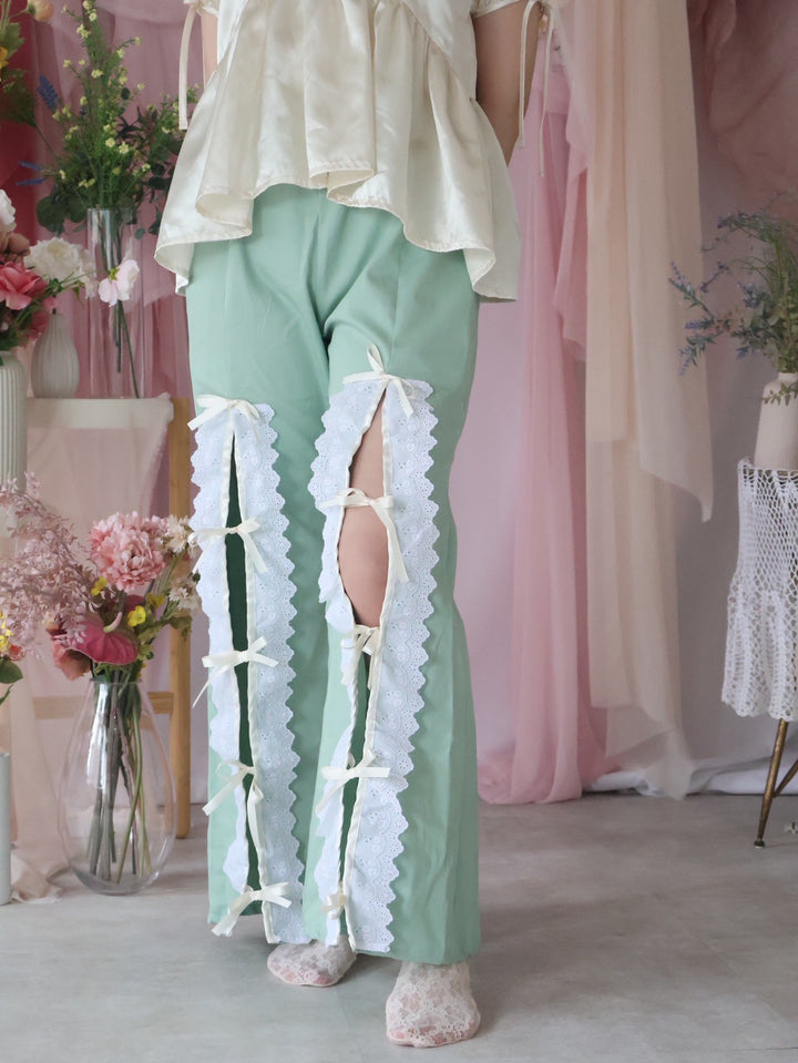 [natyu_moon] × byheenieheenieコラボアイテム - lace ribbon slit pants