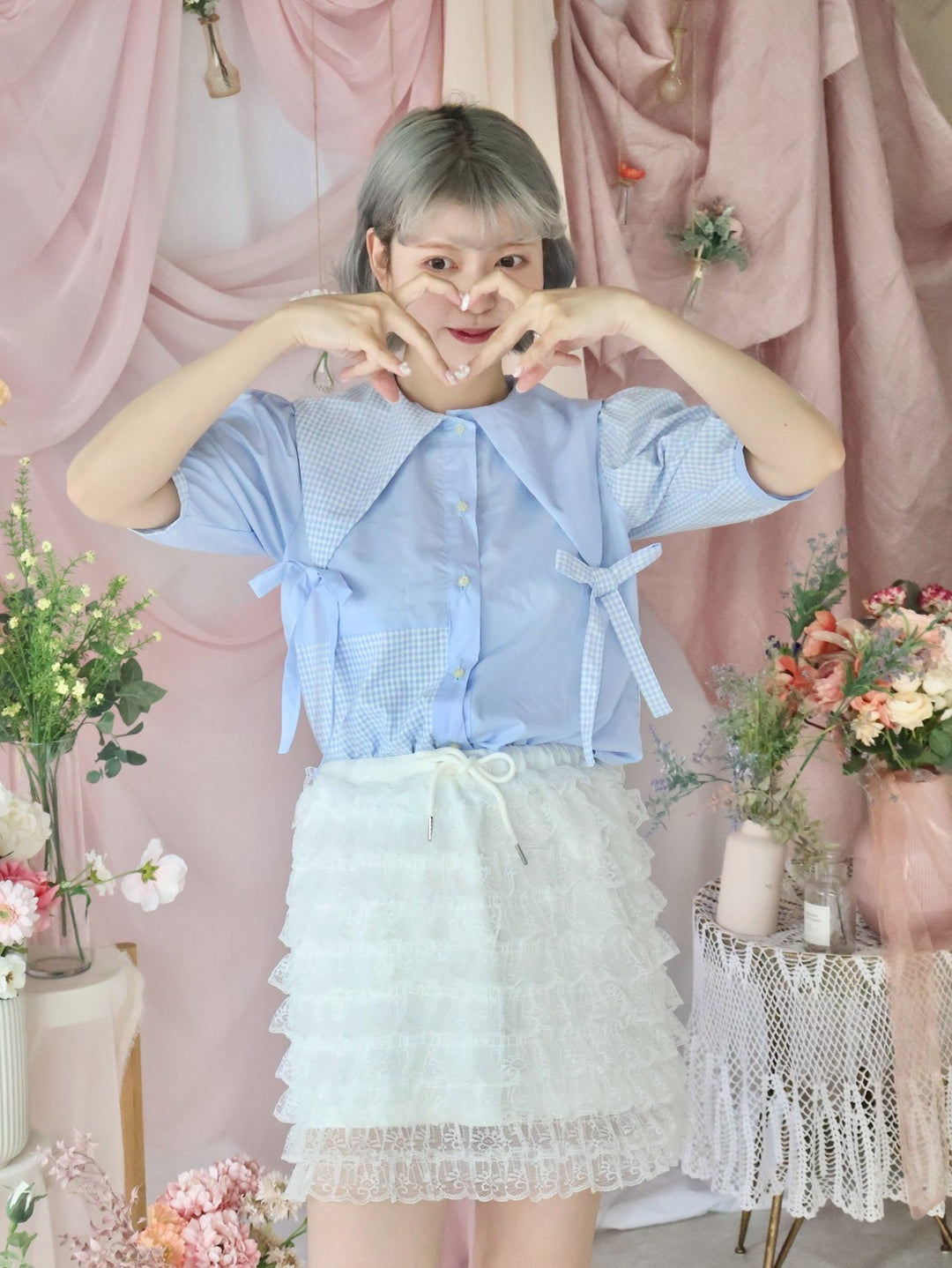 [natyu_moon] × byheenieheenieコラボアイテム - patchy gingham blouse