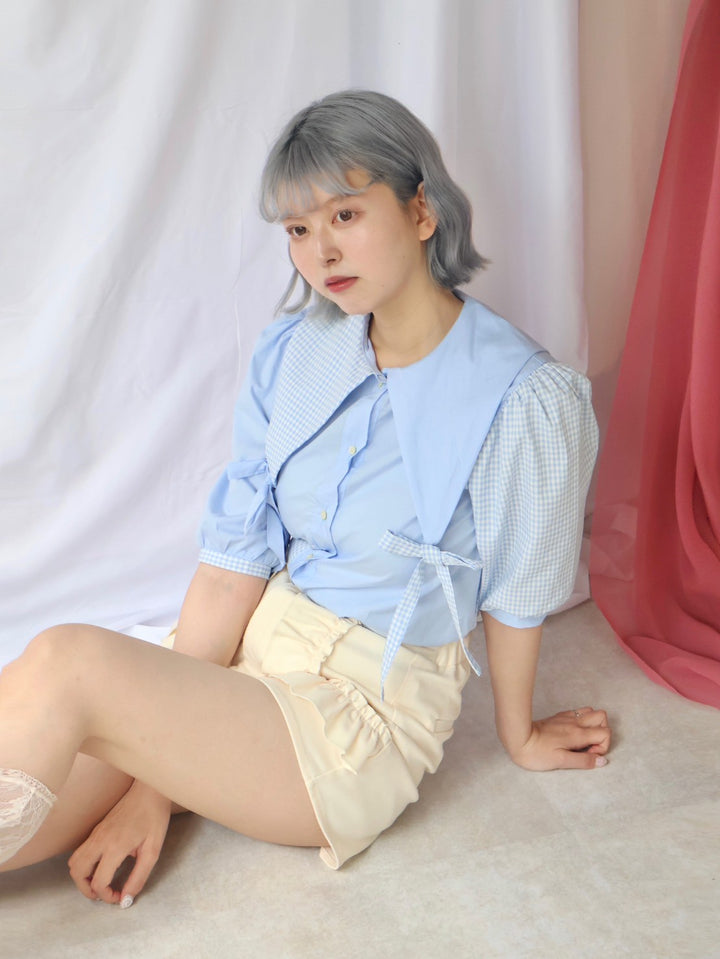 [natyu_moon] × byheenieheenieコラボアイテム - patchy gingham blouse