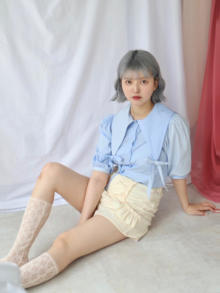 [natyu_moon] × byheenieheenieコラボアイテム - patchy gingham blouse