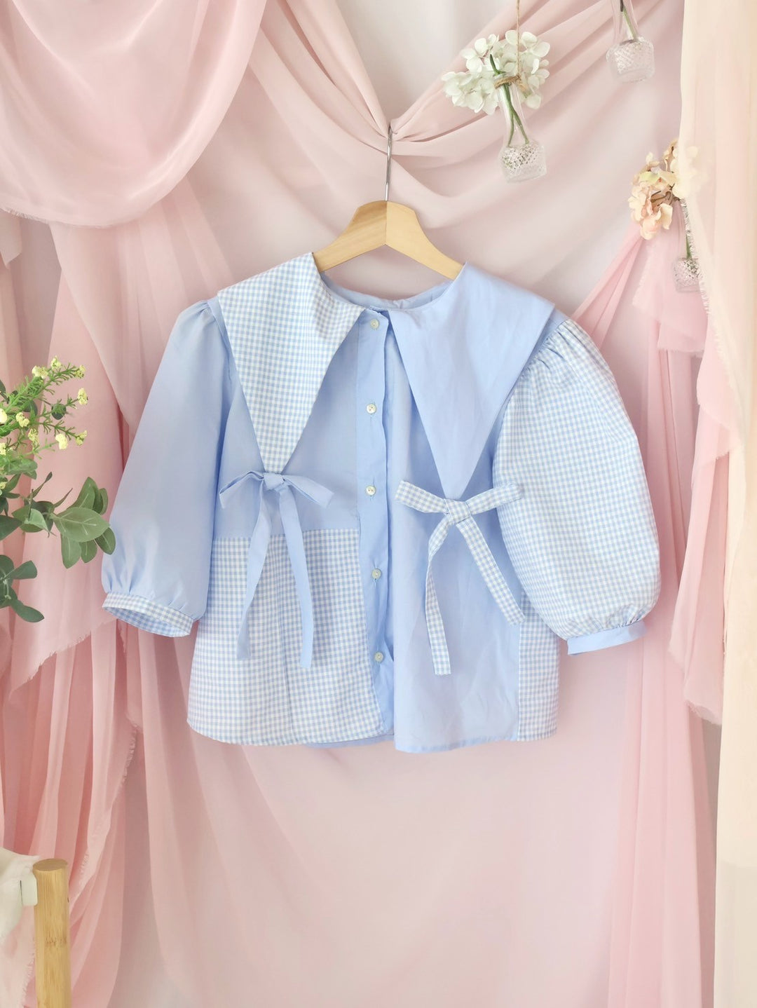 [natyu_moon] × byheenieheenieコラボアイテム - patchy gingham blouse