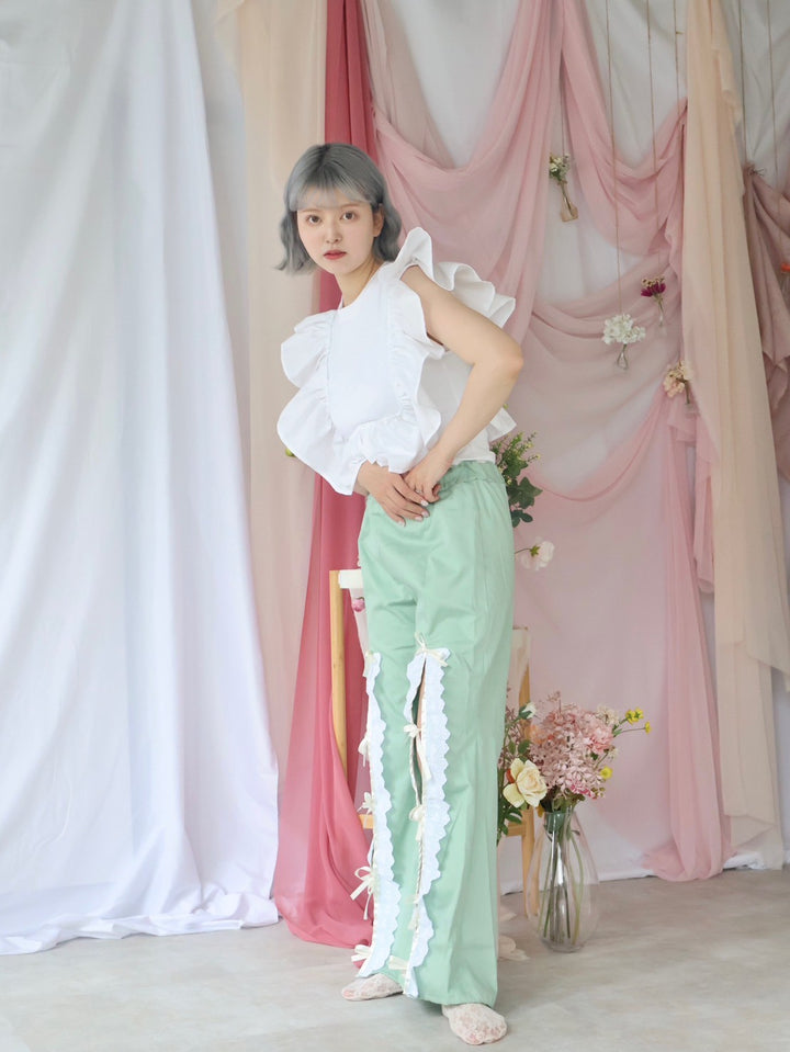 [natyu_moon] × byheenieheenieコラボアイテム - lace ribbon slit pants