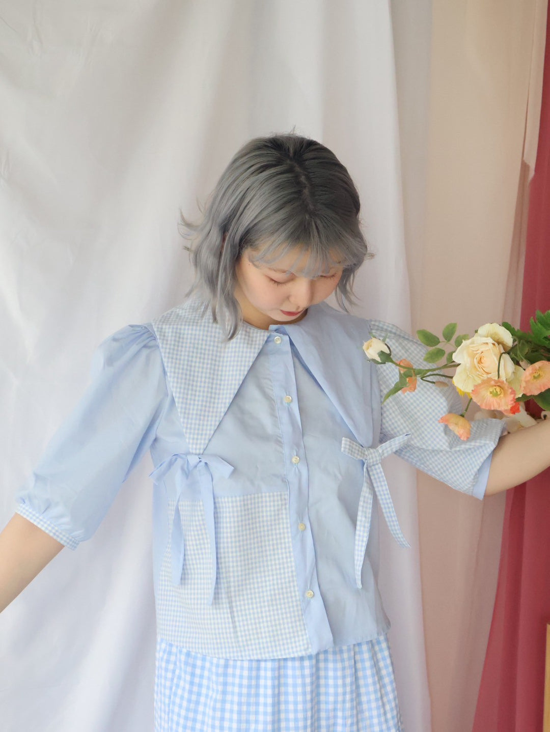 [natyu_moon] × byheenieheenieコラボアイテム - patchy gingham blouse