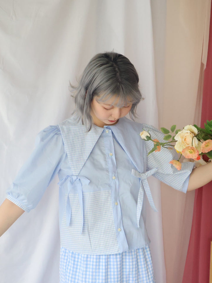 [natyu_moon] × byheenieheenieコラボアイテム - patchy gingham blouse