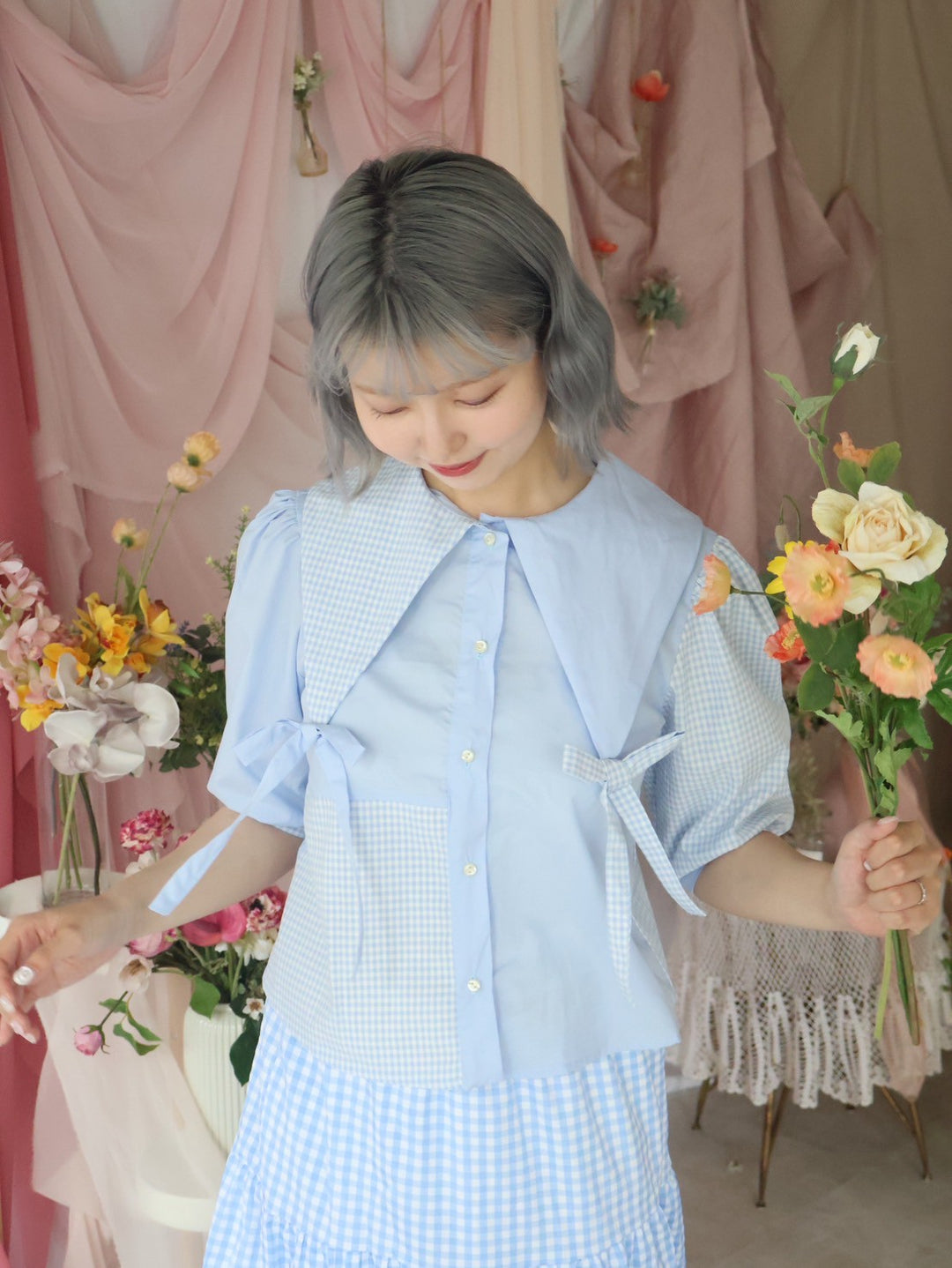 [natyu_moon] × byheenieheenieコラボアイテム - patchy gingham blouse