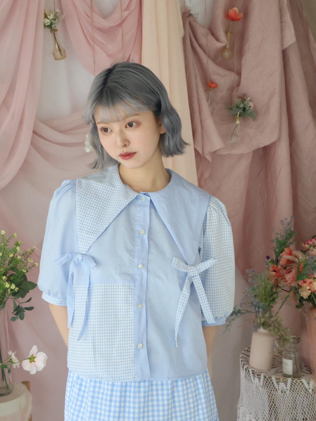 [natyu_moon] × byheenieheenieコラボアイテム - patchy gingham blouse