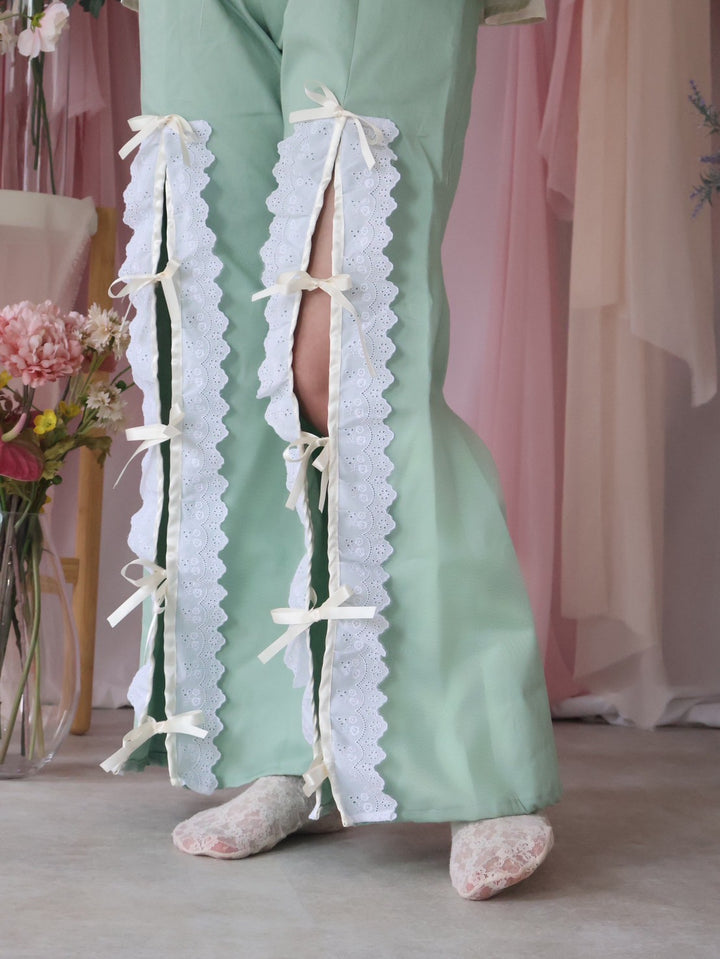 [natyu_moon] × byheenieheenieコラボアイテム - lace ribbon slit pants