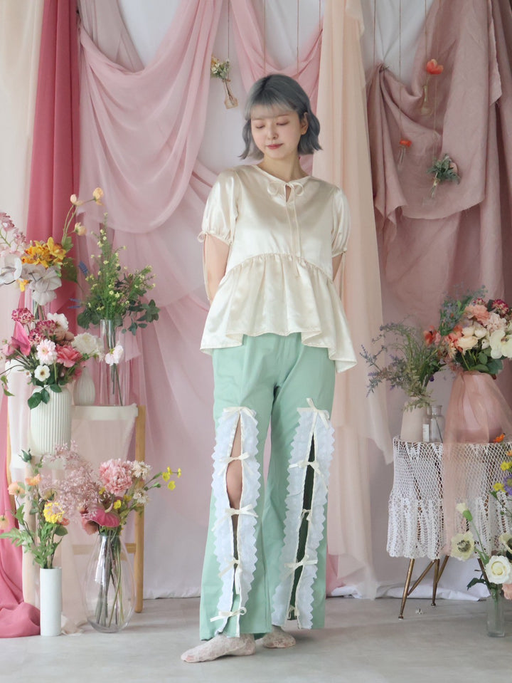 [natyu_moon] × byheenieheenieコラボアイテム - lace ribbon slit pants