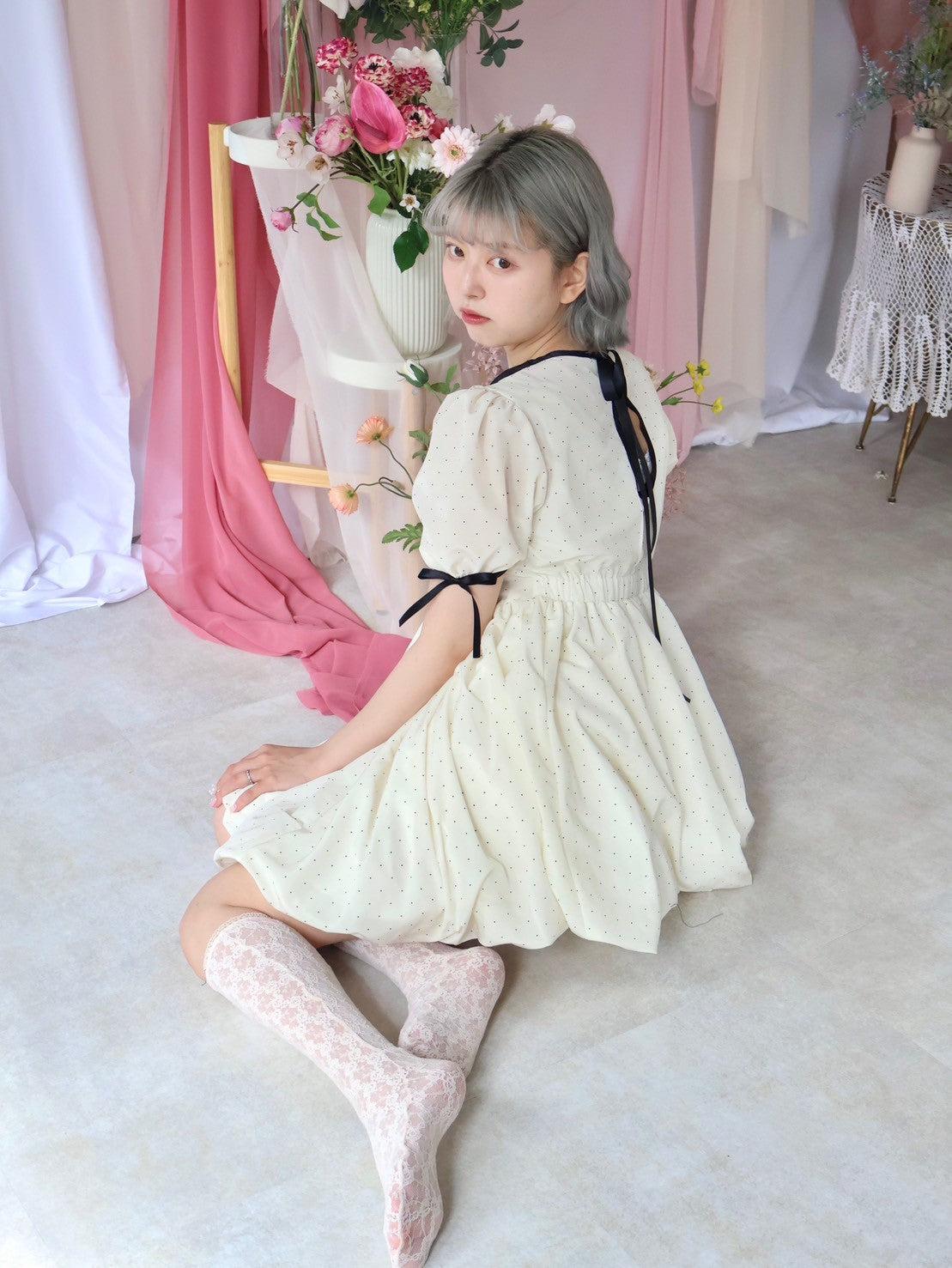 ワンピース FLOWER LACE BALLOON ONE PIECE eaphi flower lace balloon one piece