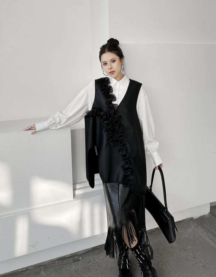 PU Leather V neck vest