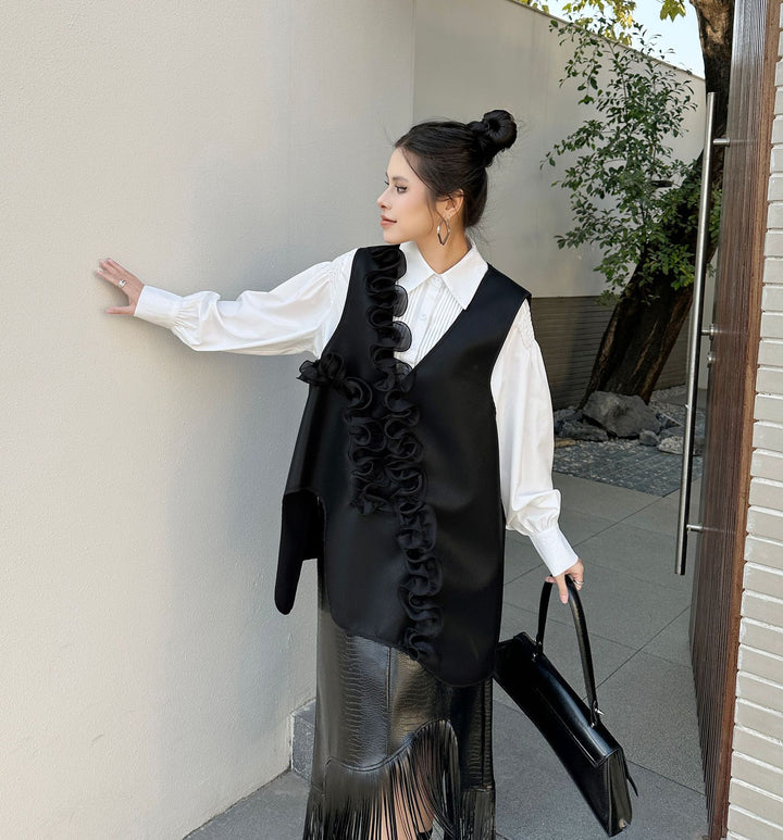 PU Leather V neck vest