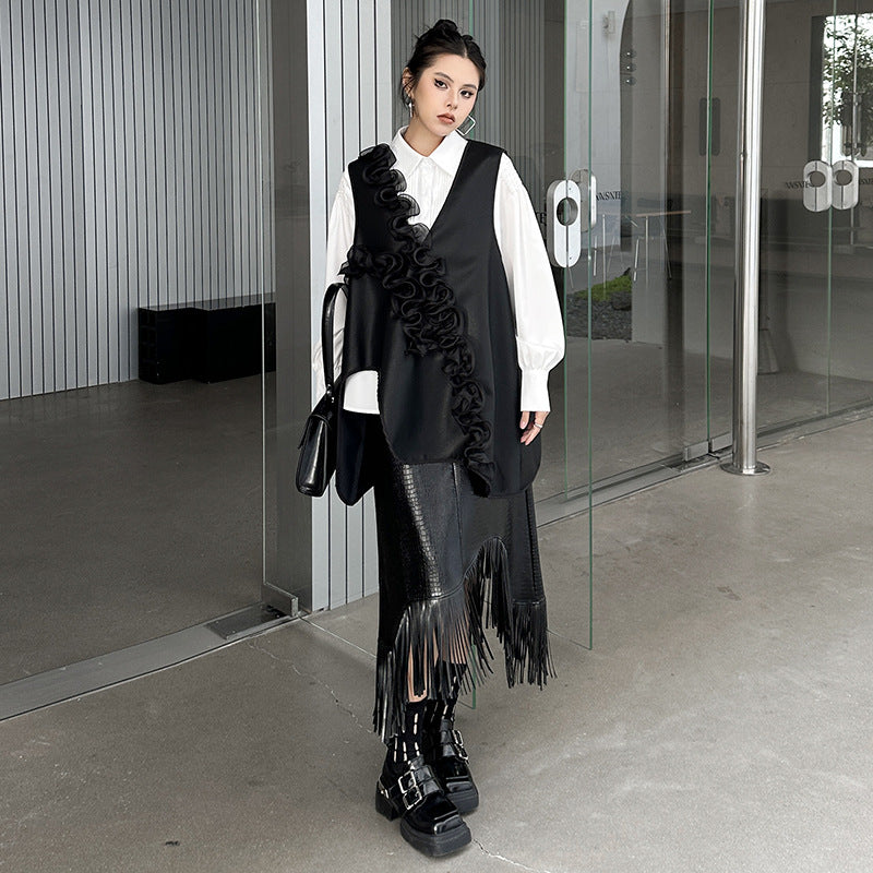PU Leather V neck vest