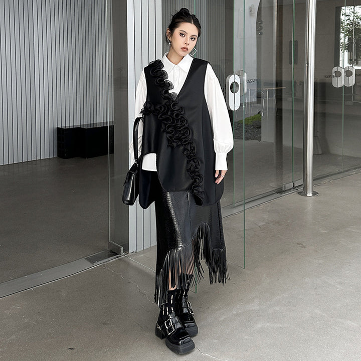 PU Leather V neck vest